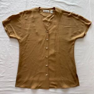 Dana Buchman 100% Silk Blouse Tan Camel Brown Dolman Sleeve Top